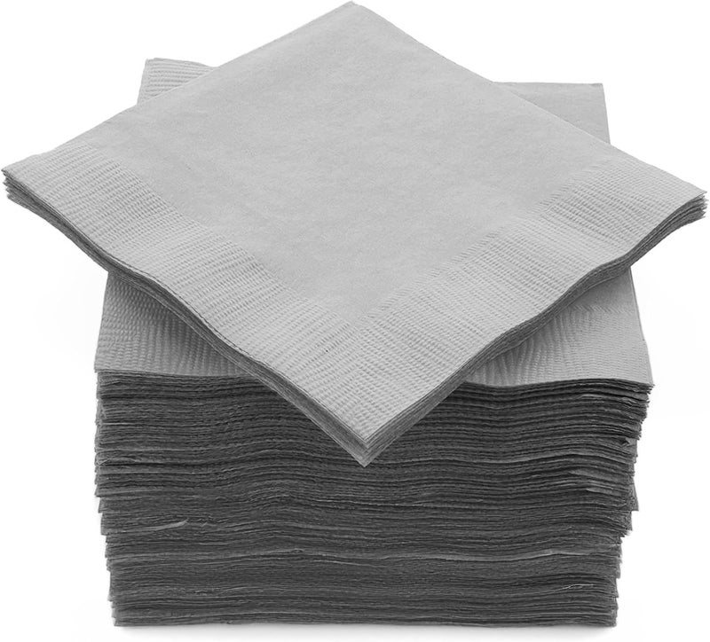 Amcrate 100 Pack Silver Beverage Napkins, Big Party Pack, 2 Ply, Ideal for Wedding, Party, Birthday, Dinner, Lunch, Cocktails. (5” x 5”) by - Image 1